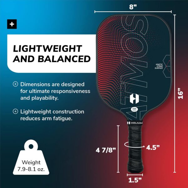 Helium Pro Carbon Fiber Pickleball Paddle Set of 4 - USAPA Certified Pickleball Paddles, High-Spin Texture, Lightweight Honeycomb Core (2 Paddles, 4 Balls, 1 Sports Bag)