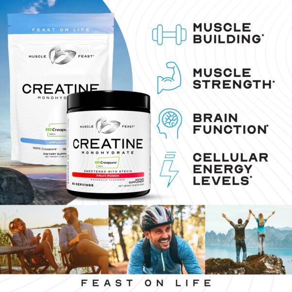 Muscle Feast Creapure Creatine Monohydrate Powder, Vegan Keto Friendly Gluten-Free Easy to Mix, Muscle Recovery Supplement and Best Creatine for Muscle Growth, Natural Blue Raspberry, 300g