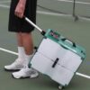 Pickleball Tutor Spin Model with Remote, 2-Line, Electronic Elevation. Variable SIDESPIN. Made in USA by #1 Pickleball Machine Company.