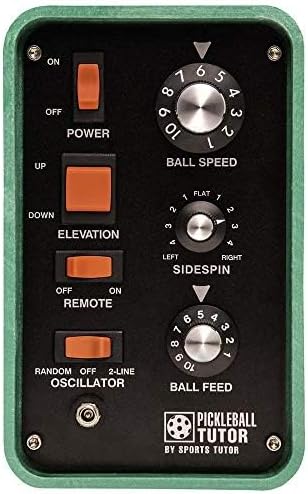 Pickleball Tutor Spin Model with Remote, 2-Line, Electronic Elevation. Variable SIDESPIN. Made in USA by #1 Pickleball Machine Company.