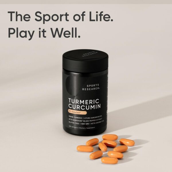 Sports Research Turmeric Curcumin C3 Complex - Softgels with Bioperine Black Pepper Extract & Organic Coconut Oil, Standardized 95% Curcuminoids - Non-GMO Verified & Gluten Free - 500mg, 120 Count