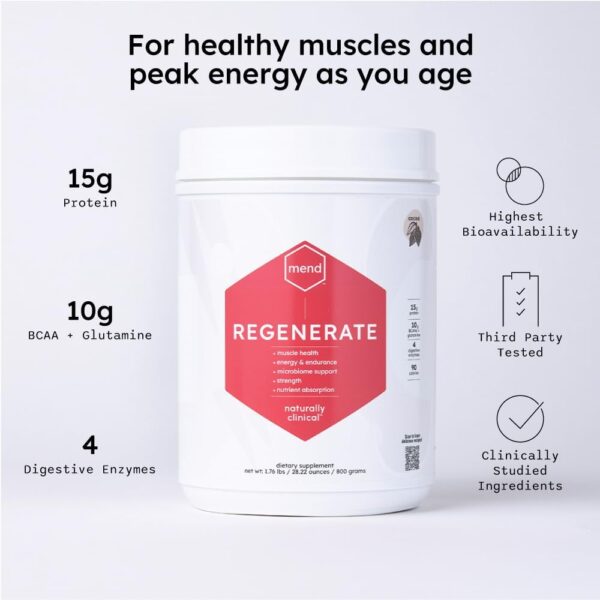MEND Regenerate, Post Workout Recovery, Immune Support, and Sports Nutrition Supplement for Men and Women - Natural, Gluten Free, and Non-GMO - Vanilla Protein Powder, 20 Servings