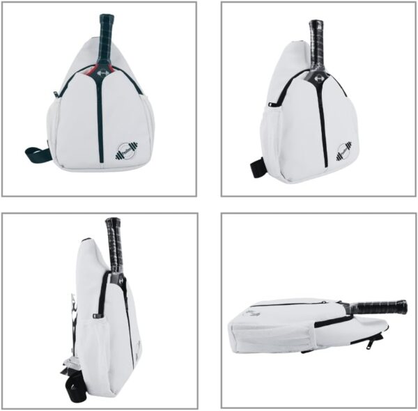 Designer Pickleball Paddle Pu Leather Bag, Stylish and Versatile Crossbody Backpack for Pickleball, Tennis, Racketball and Travel, Adjustable Sling Shoulder Sports Bag with Fence Hook for Men & Women