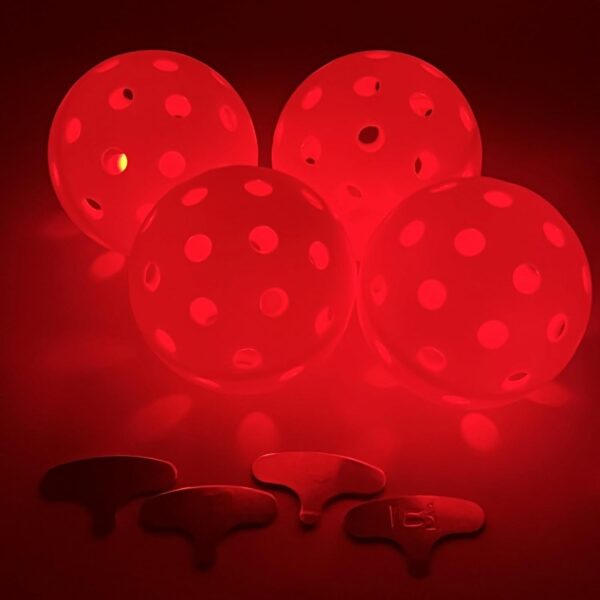 LED Light up Pickleball Ball, Glow in The Dark PickleBalls Balls, 4 Pack Pickleball-Balls Meet USAPA Requirement, 40 Holes Durable in/Outdoor Pickle Ball (Red)