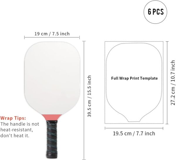 PYD Life 6 Pack Pickleball Paddles Plywood Sublimation Blanks 7.5" x 15.5",2/5 Inch Thickness 8 OZ Double Sided Printable One Side White One Side Wood