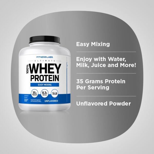 Fitness Labs Whey Protein Powder Unflavored | 5 lbs | 80 oz | Easy Mix Ultimate Supplement | Non-GMO, Gluten Free