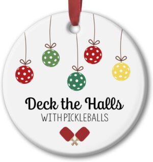 Pickleball Ornament for Christmas Tree Decor, Xmas Hanging Ornaments, Deck The Halls Gifts for Pickleball Lover and Sport Lovers
