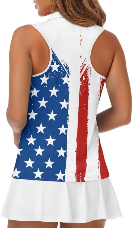 Irisjudy 1/4 Zip Up Tennis Golf T-Shirts for Women Novelty Animals Floral Lightweight Sleeveless Collared Tank Top Quick Dry
