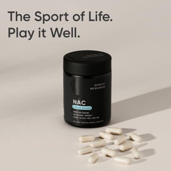 Sports Research N-Acetyl L-Cysteine (NAC) 600mg, 90 Veggie Capsules - Vegan, Non-GMO, Gluten Free. Lemon Aroma