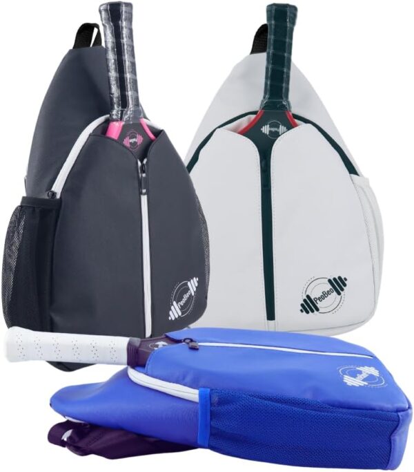 Designer Pickleball Paddle Pu Leather Bag, Stylish and Versatile Crossbody Backpack for Pickleball, Tennis, Racketball and Travel, Adjustable Sling Shoulder Sports Bag with Fence Hook for Men & Women