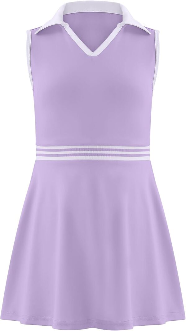 Girls Tennis Dress Golf Outfit Sleeveless Athletic Dresses Polo V Neck Sport Skirt with Pockets 4-13Y