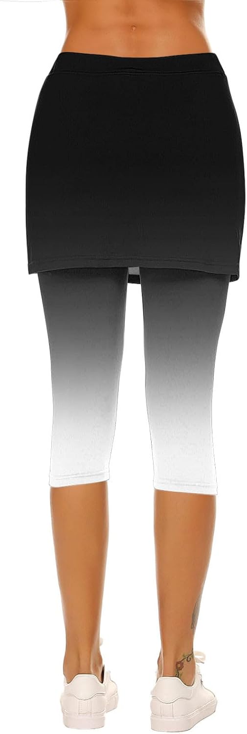 Skirted Leggings for Women Tennis Golf Skorts Capris Pickleball Clothing Outfits Gym Yoga Legging with Skirts