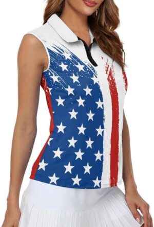 Irisjudy 1/4 Zip Up Tennis Golf T-Shirts for Women Novelty Animals Floral Lightweight Sleeveless Collared Tank Top Quick Dry