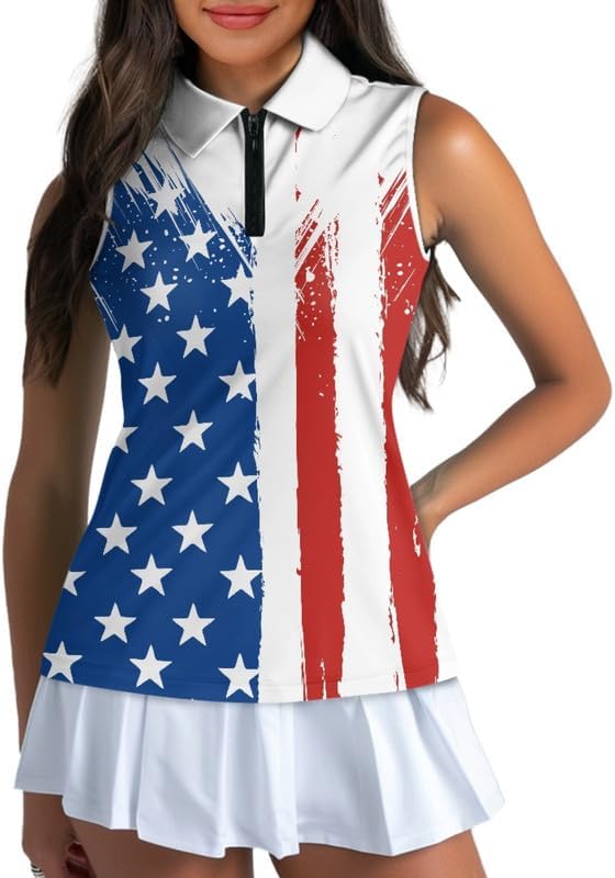 Irisjudy 1/4 Zip Up Tennis Golf T-Shirts for Women Novelty Animals Floral Lightweight Sleeveless Collared Tank Top Quick Dry
