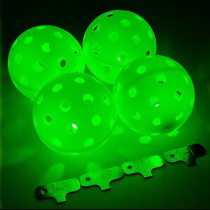 LED Light up Pickleball Ball, Glow in The Dark PickleBalls Balls, 4 Pack Pickleball-Balls Meet USAPA Requirement, 40 Holes Durable in/Outdoor Pickle Ball (Green)