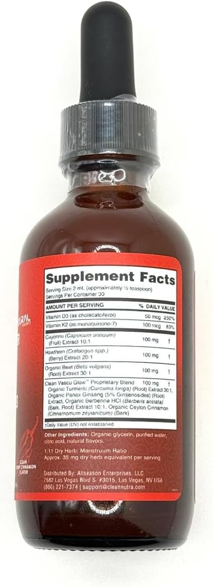 Clean Nutra Cayenne Pepper Drops Supplement Liquid + Hawthorn Berry, Vitamin D3 K2 Beet Root Powder, Ceylon Cinnamon, Turmeric Curcumin, Organic Panax Ginseng, Berberine Extract Organic