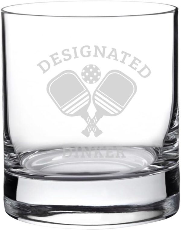 Designated Dinker - Funny Pickleball Birthday Present Idea for Women Men - Hilarious Gifts for Sports Dink Player Dad Mom Uncle Aunt Boyfriend Girlfriend Coach - 11oz Bourbon Scotch Whiskey Glass