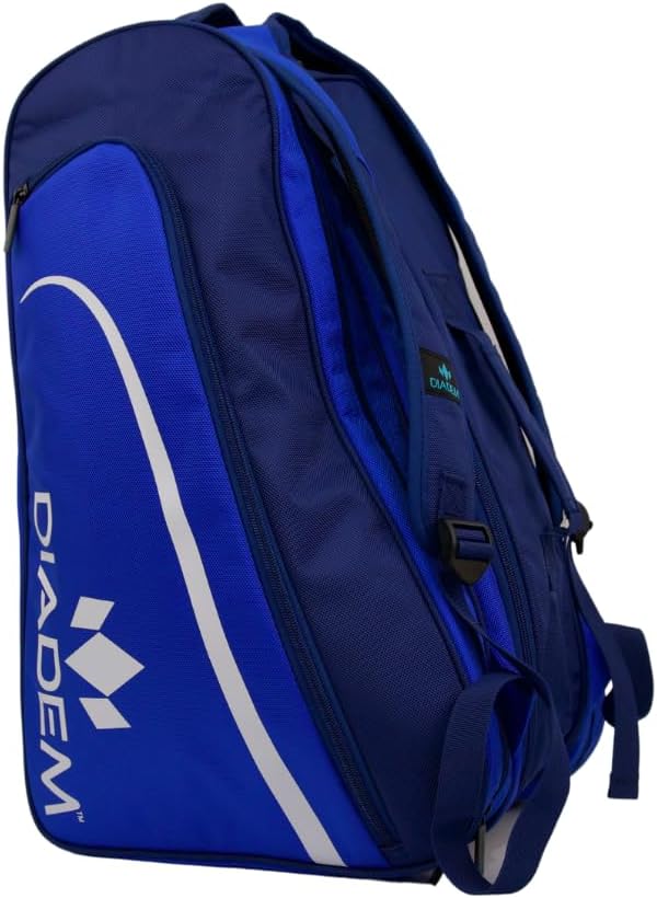 Diadem Tour V3 Paddle Backpack Bag - Spacious Pickleball Gear Bag with 10 Paddle Capacity | Shoe Compartment | Neoprene Side Pockets | Stylish and Durable | Blue with White Trim