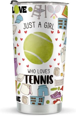 Tennis Lover Gifts for Girls Women Tennis Gifts Tumbler Birthday Christmas Gifts for Friend Besties Stainless Steel Tumblers 20oz Just A Girl Who Loves Tennis