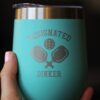 Designated Dinker - Wine Tumbler Glass with Sliding Lid - Stainless Steel Insulated Mug - Funny Pickleball Themed Gifts and Decor - Teal