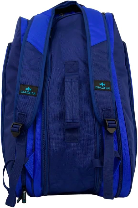 Diadem Tour V3 Paddle Backpack Bag - Spacious Pickleball Gear Bag with 10 Paddle Capacity | Shoe Compartment | Neoprene Side Pockets | Stylish and Durable | Blue with White Trim