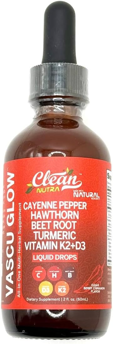 Clean Nutra Cayenne Pepper Drops Supplement Liquid + Hawthorn Berry, Vitamin D3 K2 Beet Root Powder, Ceylon Cinnamon, Turmeric Curcumin, Organic Panax Ginseng, Berberine Extract Organic