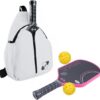 Designer Pickleball Paddle Pu Leather Bag, Stylish and Versatile Crossbody Backpack for Pickleball, Tennis, Racketball and Travel, Adjustable Sling Shoulder Sports Bag with Fence Hook for Men & Women