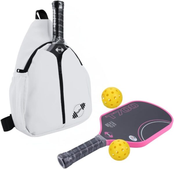 Designer Pickleball Paddle Pu Leather Bag, Stylish and Versatile Crossbody Backpack for Pickleball, Tennis, Racketball and Travel, Adjustable Sling Shoulder Sports Bag with Fence Hook for Men & Women