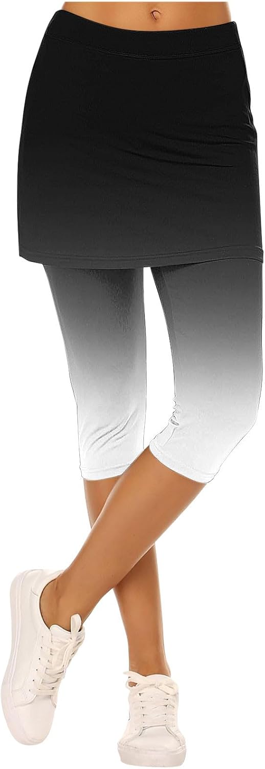 Skirted Leggings for Women Tennis Golf Skorts Capris Pickleball Clothing Outfits Gym Yoga Legging with Skirts