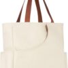 Pickleball Tote Bag for Women with Paddle Cover Pocket and Shoulder Straps | Canvas and Leather Pickle Ball Bags for Women | Sport Duffle Handbag for Rackets