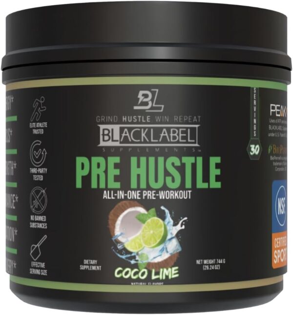 PRE Hustle V3 All-in-One Pre-Workout Powder - Coconut Lime - NSF Certified for Sport - Energy, Endurance, Strength - 30 Servings, 200mg Caffeine, Laser Focus