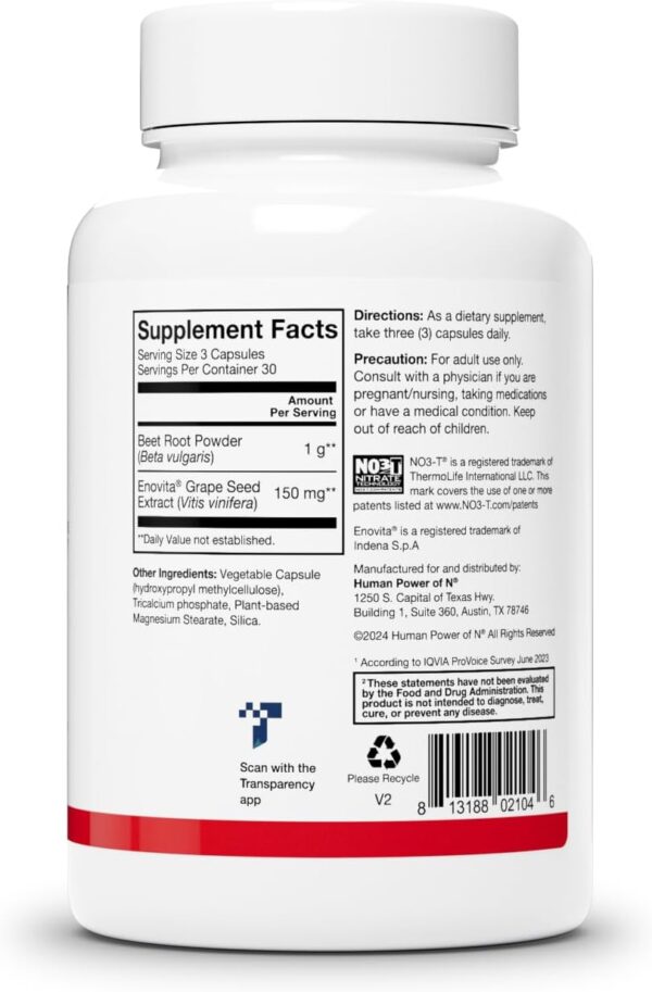 HumanN SuperBeets Beet Root Capsules Quick Release 1000mg, Helps Support Nitric Oxide Production, Blood Pressure, Heart Health, Contains Non-GMO Beetroot Powder, Studied Antioxidants 90 Count
