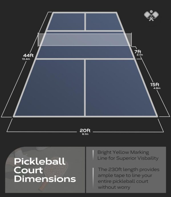 Pickleball Court Tape 230ft - Heavy Duty White Cloth Tape for Temporary Court Lines | Indoor/Outdoor Sports Line Marking with Strong Adhesion