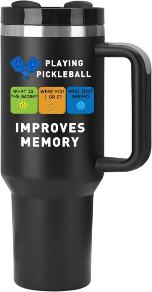 40oz Pickleball Tumbler With Handle - Funny Christmas and Birthday Gift for Pickleball Lovers, Players, Coaches - Black