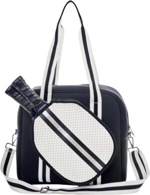 Pickleball Sports Tote Bag with Racket Holder, Neoprene, Adjustable Shoulder Strap