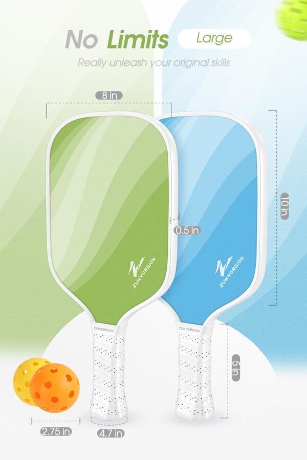 ZUMWORGION® Pickleball Paddles Set of 2/4: Fiberglass Pickle Paddles with Balls for Beginner - 8mm Honeycomb Core Lightweight Spin Surface for Kids - Cute Girly Pickle Gift for Women | 14mm 7oz