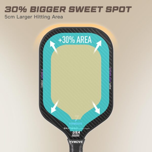Pickleball Paddle with 3K T800 Raw Carbon Fiber Surface & 16mm V-Sonic IV Power Core, Premium Pickle Ball Racket Designed for Increased Power & Ultimate Spin, USAPA Approved