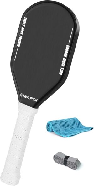 Pickleball Training Paddle, Sweet Spot Pickleball Trainer, T700 Raw Carbon Fiber with Frosted Surface, 16mm Core Mini Pickle Ball Practice Paddle, Extra Long Handle for Shot, Swing Training