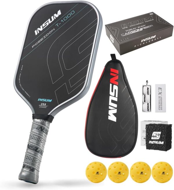 6114rhJxp6L._AC_SL1000_.jpg Pickleball Paddles, Carbon Fiber Pickleball Paddle with Power Polymer Core, USAPA Approved, Pro Pickleball Rackets for Ultimate Spin & Consistency, Come with Cover