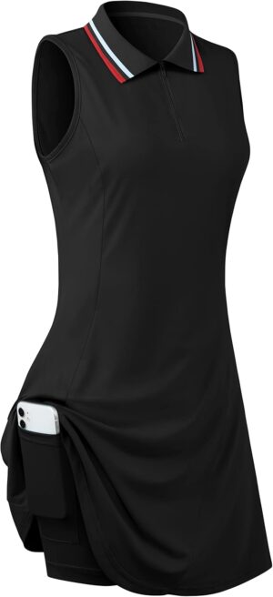 Womens Sleeveless Golf Tennis Dresses with Inner Shorts＆Pockets for Workout Exercise