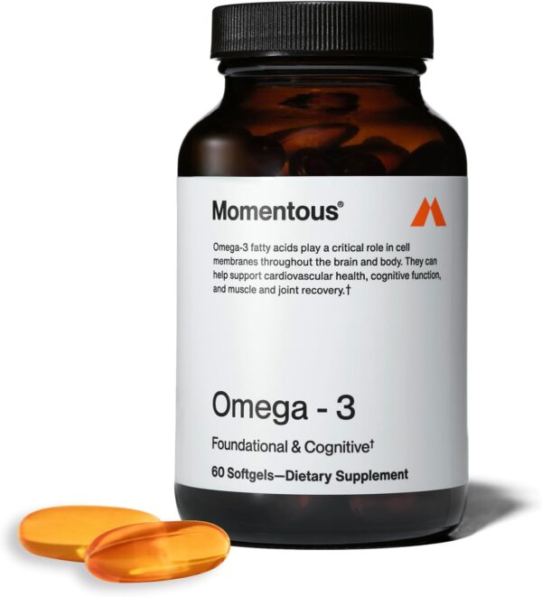 Momentous Omega 3 Fish Oil 1600mg - Daily Fish Oil Omega 3 Supplement for Women and Men with EPA & DHA - Supports Joint Health - NSF Certified, GMO-Free, Gluten Free, 30 Servings
