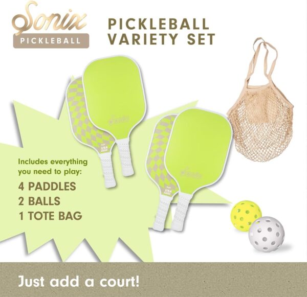 Sonix | Pickleball Paddles Set of 4 | USAPA Approved | Fiberglass Surface Pickleball Set with 4 Paddles, 2 Balls, & Bag