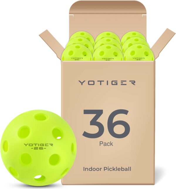 YOTIGER Indoor Pickleball Balls, 36 Pack, 26 Holes High Bounce Durable, Perfectly Balanced for All Skill Levels