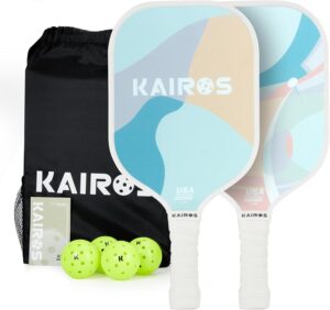 KAIROS Pickleball Paddles, USAPA Approved Pickle Ball Set with 2 Rackets 4 Pickle Balls, Non-Slip Grip Fiberglass Surface Pickleball for Beginners