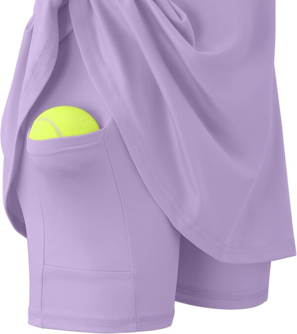 Girls Tennis Dress Golf Outfit Sleeveless Athletic Dresses Polo V Neck Sport Skirt with Pockets 4-13Y