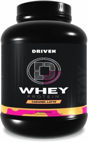 Driven WHEY- Whey Protein Powder: Delicious, Clean Protein Shake- Improve Muscle Recovery with 23 Grams of Protein with Added BCAA and Digestive Enzymes (5lb, Caramel Latte)