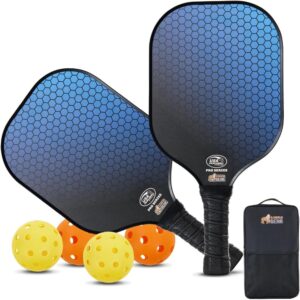 Gorilla Gear USAPA Approved Pickleball Starter Set, Fiberglass Paddles with Bag and Balls, Indoor Outdoor Court Use, Comfortable Racket Grip, Oversized Sweet Spot Pickle Ball Paddle for Men, Women