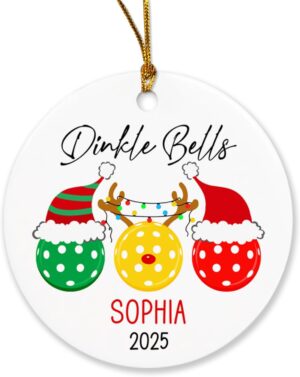 Personalized Binkle Bells Christmas Ornament, Pickleball with Santa Hat Ornaments for Christmas Tree 2025, Pickleball Player Gift Ideas, Custom Pickleball Lover Christmas Ornament with Name