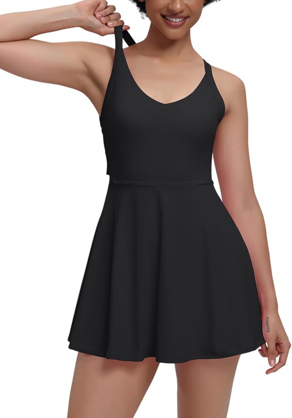 Womens Tennis Workout Dress with Easy Bathroom Shorts Romper Cut Out Twisted Athletic Dresses for Women