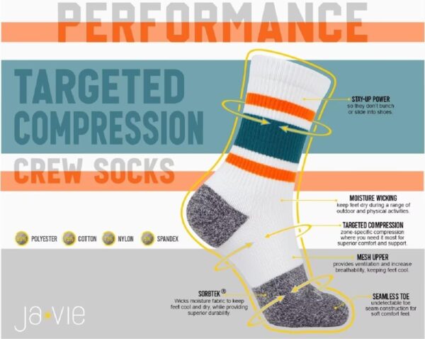 ja vie JAVIE Performance Sports Crew Socks for Men & Women, Breathable Moisture-Wicking Pickleball Athletic Seamless Socks
